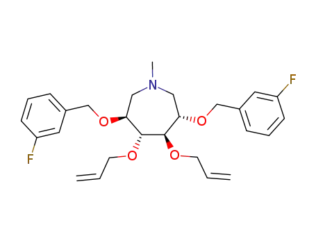 Molecular Structure of 188254-30-0 (1H-Azepine,
3,6-bis[(3-fluorophenyl)methoxy]hexahydro-1-methyl-4,5-bis(2-propenyl
oxy)-, (3S,4R,5R,6S)-)