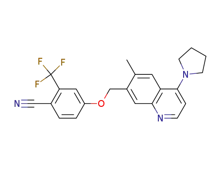 Molecular Structure of 507243-61-0 (4-(6-Methyl-4-pyrrolidin-1-yl-quinolin-7-ylmethoxy)-2-trifluoromethyl-benzonitrile)