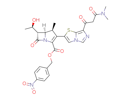 Molecular Structure of 258840-34-5 (4-nitrobenzyl(1S,5R,6S)-2-[7-(N,N-dimethylcarbamoyl)acetylimidazo[5,1-b]thiazol-2-yl]-6-((1R)-1-hydroxyethyl)-1-methyl-1-carbapen-2-em-3-carboxylate)