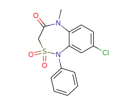 Molecular Structure of 61154-93-6 (2,1,5-Benzothiadiazepin-4(3H)-one,
8-chloro-1,5-dihydro-5-methyl-1-phenyl-, 2,2-dioxide)