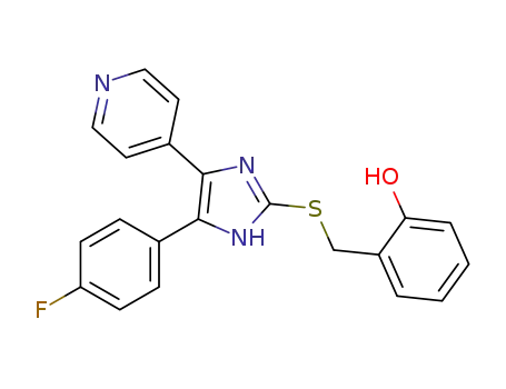 Molecular Structure of 475585-80-9 (Phenol,
2-[[[4-(4-fluorophenyl)-5-(4-pyridinyl)-1H-imidazol-2-yl]thio]methyl]-)