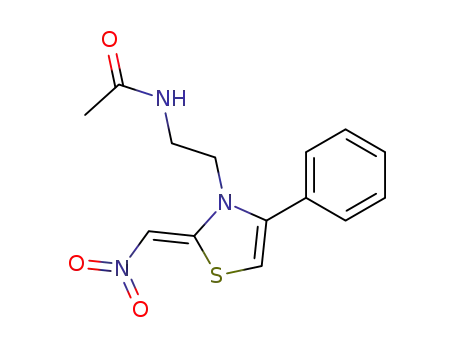 Molecular Structure of 60498-95-5 (Acetamide, N-[2-[2-(nitromethylene)-4-phenyl-3(2H)-thiazolyl]ethyl]-,
(Z)-)