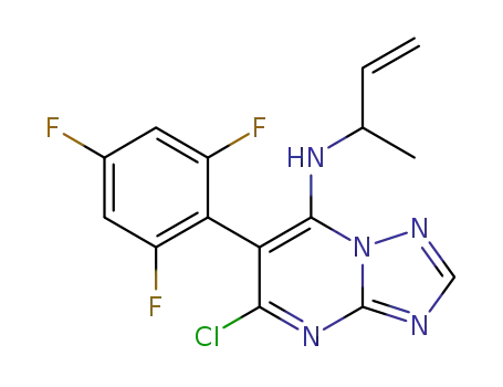 Molecular Structure of 773148-94-0 (5-chloro-6-(2,4,6-trifluorophenyl)-7-(1-methyl-2-propen-1-yl-)amino-[1,2,4]triazolo[1,5-a]pyrimidine)