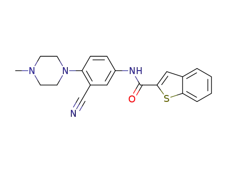 Molecular Structure of 398137-01-4 (Benzo[b]thiophene-2-carboxamide,
N-[3-cyano-4-(4-methyl-1-piperazinyl)phenyl]-)