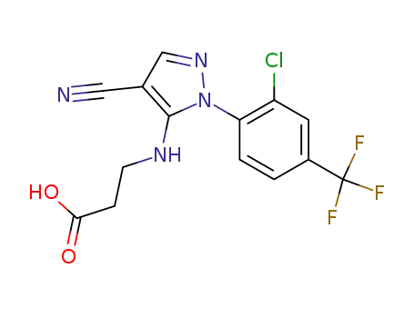 Molecular Structure of 90631-54-2 (b-Alanine,
N-[1-[2-chloro-4-(trifluoromethyl)phenyl]-4-cyano-1H-pyrazol-5-yl]-)