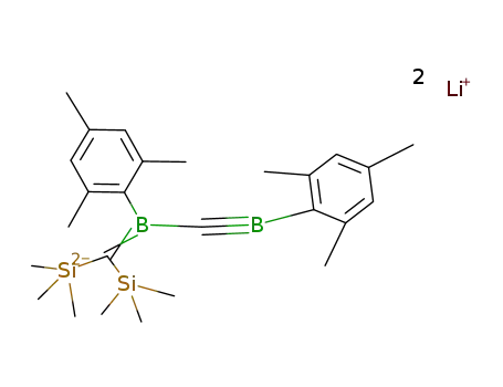 2Li<sup>(1+)</sup>*((CH<sub>3</sub>)3Si)2CB(C<sub>6</sub>H<sub>2</sub>(CH<sub>3</sub>)3)CBC<sub>6</sub>H<sub>2</sub>(CH<sub>3</sub>)3<sup>(2-)</sup>=Li<sub>2</sub>[((CH<sub>3</sub>)3Si)2CB(C<sub>6</sub>H<sub>2</sub>(CH<sub>3</sub>)3)CBC<sub>6</sub>H<sub>2</sub>(CH<sub>3</sub>)3]