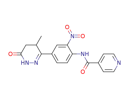 Molecular Structure of 105463-26-1 (4-Pyridinecarboxamide,
N-[2-nitro-4-(1,4,5,6-tetrahydro-4-methyl-6-oxo-3-pyridazinyl)phenyl]-)