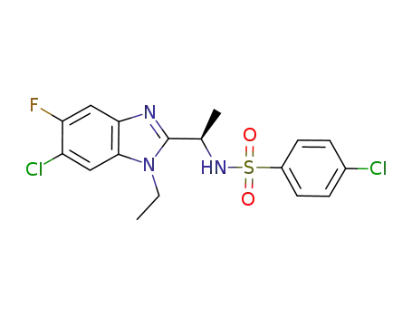 Molecular Structure of 1025506-84-6 ((R)-4-chloro-N-(1-(6-chloro-1-ethyl-5-fluoro-1H-benzo[d]imidazol-2-yl)ethyl)benzenesulfonamide)