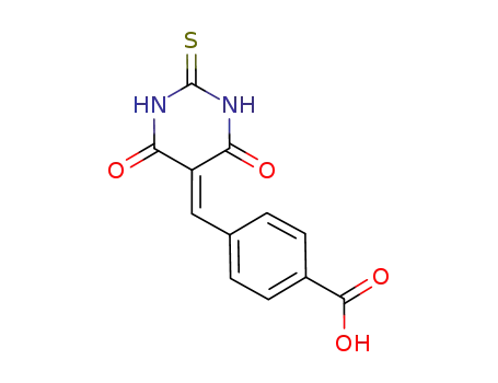 Molecular Structure of 185140-23-2 (Benzoic acid,
4-[(tetrahydro-4,6-dioxo-2-thioxo-5(2H)-pyrimidinylidene)methyl]-)