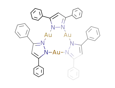 Molecular Structure of 56178-37-1 (tris(μ<sub>2</sub>-3,5-diphenylpyrazolato-N,N’)tri-gold(I))