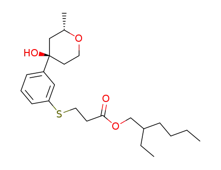 Molecular Structure of 944925-01-3 (3-[3-((2S,4R)-4-Hydroxy-2-methyl-tetrahydro-pyran-4-yl)-phenylsulfanyl]-propionic acid 2-ethyl-hexyl ester)