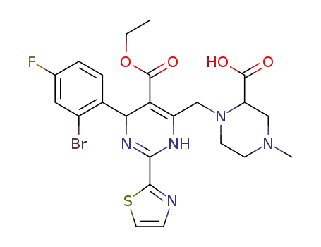 1-((6-(2-bromo-4-fluorophenyl)-5-(ethoxycarbonyl)-2-(thiazol-2-yl)-3,6-dihydropyrimidin-4-yl)methyl)-4-methylpiperazine-2-carboxylic acid