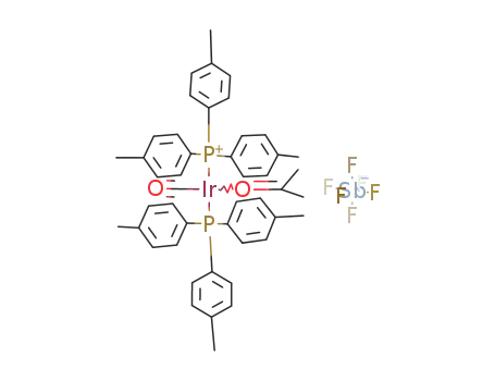 Molecular Structure of 117940-18-8 (Ir(P(C<sub>6</sub>H<sub>4</sub>CH<sub>3</sub>)3)2(CO)(acetone)SbF<sub>6</sub>)