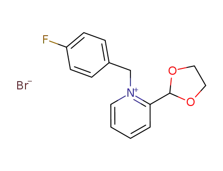 Molecular Structure of 1586-54-5 (Pyridinium, 2-(1,3-dioxolan-2-yl)-1-[(4-fluorophenyl)methyl]-, bromide)