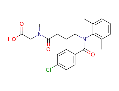 Molecular Structure of 71455-82-8 (N-(4-((4-Chlorobenzoyl)(2,6-dimethylphenyl)amino)-1-oxobutyl)-N-methyl glycine)