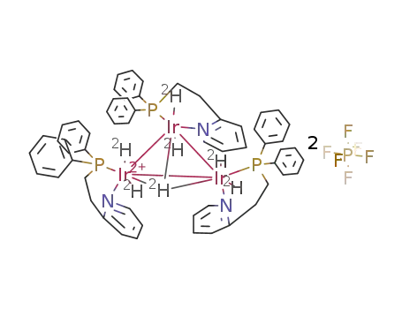(Ir<sub>3</sub>(NC<sub>5</sub>H<sub>4</sub>(CH<sub>2</sub>)2P(C<sub>6</sub>H<sub>5</sub>)2)3(D)7)<sup>(2+)</sup>*2PF<sub>6</sub><sup>(1-)</sup>=(Ir<sub>3</sub>(NC<sub>5</sub>H<sub>4</sub>(CH<sub>2</sub>)2P(C<sub>6</sub>H<sub>5</sub>)2)3(D)7)(PF<sub>6</sub>)2