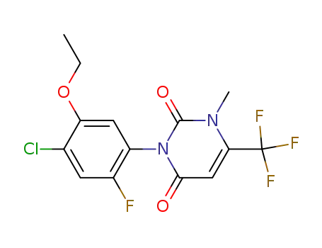 Molecular Structure of 114168-56-8 (3-(4-chloro-5-ethoxy-2-fluorophenyl)-1-methyl-6-(trifluoromethyl)pyrimidine-2,4(1H,3H)-dione)