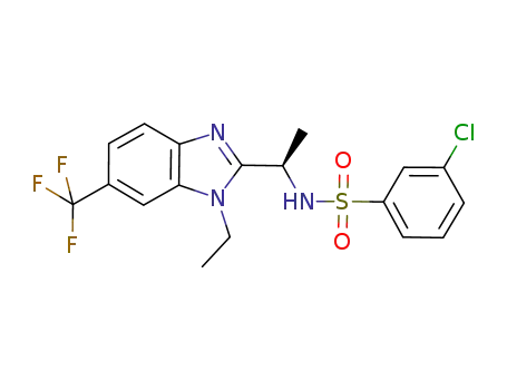 Molecular Structure of 1025507-50-9 ((R)-3-chloro-N-(1-(1-ethyl-6-(trifluoromethyl)-1H-benzo[d]imidazol-2-yl)ethyl)benzenesulfonamide)