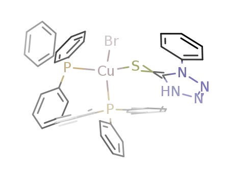 Molecular Structure of 144886-65-7 (CuBr(triphenylphosphane)<SUB>2</SUB>(1-phenyl-1H-tetrazole-5(4H)-thione))