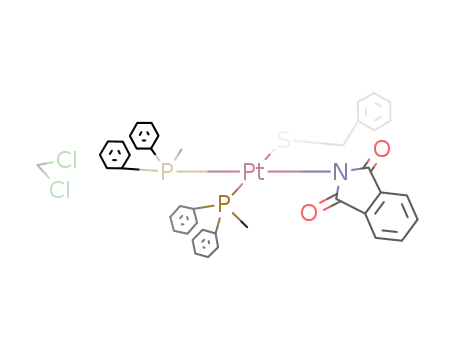 Molecular Structure of 117250-90-5 (cis-(PMePh<sub>2</sub>)2Pt(phthalimide)SCH<sub>2</sub>Ph*CH<sub>2</sub>Cl<sub>2</sub>)