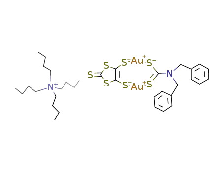 Molecular Structure of 181932-76-3 (NBu4[Au2(μ-1,3-dithiole-2-thione-4,5-dithiolate)(μ-S2CN(CH2Ph)2)])