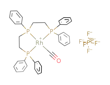 Molecular Structure of 200426-55-7 ([Rh(bis(2-diphenylphosphinoethyl)phenyl phosphine)(CO)]PF<sub>6</sub>)