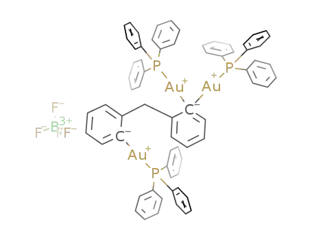 (AuP(C<sub>6</sub>H<sub>5</sub>)3)3(C<sub>6</sub>H<sub>4</sub>CH<sub>2</sub>C<sub>6</sub>H<sub>4</sub>)<sup>(1+)</sup>*BF<sub>4</sub><sup>(1-)</sup>=[(AuP(C<sub>6</sub>H<sub>5</sub>)3)3(C<sub>6</sub>H<sub>4</sub>CH<sub>2</sub>C<sub>6</sub>H<sub>4</sub>)]BF<sub>4</sub>