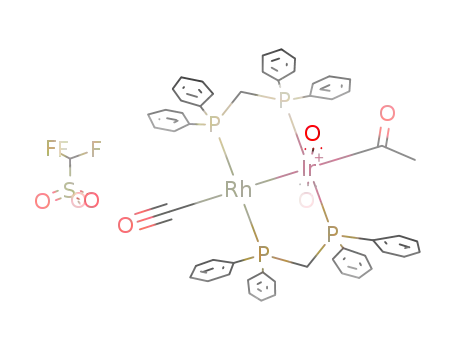 {RhIr(CO)3(COCH<sub>3</sub>)((C<sub>6</sub>H<sub>5</sub>)2PCH<sub>2</sub>P(C<sub>6</sub>H<sub>5</sub>)2)2}<sup>(1+)</sup>*CF<sub>3</sub>SO<sub>3</sub><sup>(1-)</sup>={RhIr(CO)3(COCH<sub>3</sub>)((C<sub>6</sub>H<sub>5</sub>)2PCH<sub>2</sub>P(C<sub>6</sub>H<sub>5</sub>)2)2}{CF<sub>3</sub>SO<sub>3</sub>}