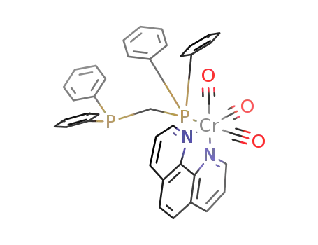 Molecular Structure of 108854-16-6 (Cr(CO)3(C<sub>12</sub>H<sub>8</sub>N<sub>2</sub>)((C<sub>6</sub>H<sub>5</sub>)2PCH<sub>2</sub>P(C<sub>6</sub>H<sub>5</sub>)2))