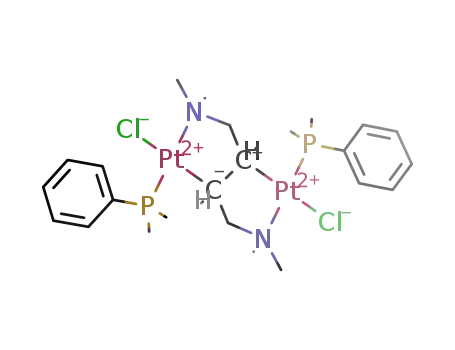 Molecular Structure of 82371-20-8 ([(C<sub>6</sub>H<sub>5</sub>(CH<sub>3</sub>)2P)ClPt((CH<sub>3</sub>)2NCH<sub>2</sub>CHCHCH<sub>2</sub>N(CH<sub>3</sub>)2)PtCl(P(CH<sub>3</sub>)2C<sub>6</sub>H<sub>5</sub>)])