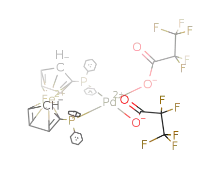 Molecular Structure of 423124-23-6 ([Pd(O<sub>2</sub>CCF<sub>2</sub>CF<sub>3</sub>-O)2(1,1'-bis(diphenylphosphino)ferrocene)])