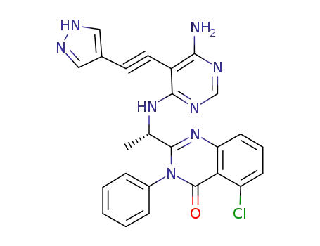 (S)-2-(1-(5-((1H-pyrazol-4-yl)ethynyl)-6-aminopyrimidin-4-ylamino)ethyl)-5-chloro-3-phenylquinazolin-4(3H)-one