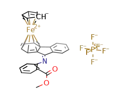 Molecular Structure of 207797-73-7 ((η(5)-cyclopentadienyl)[1-9a-η(6)-9-fluorenone-(2'-methoxycarbonyl)-anil]iron(II) hexafluorophosphate)