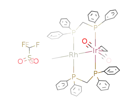 {RhIr(CO)2(CH<sub>3</sub>)(C<sub>2</sub>H<sub>4</sub>)((C<sub>6</sub>H<sub>5</sub>)2PCH<sub>2</sub>P(C<sub>6</sub>H<sub>5</sub>)2)2}<sup>(1+)</sup>*CF<sub>3</sub>SO<sub>3</sub><sup>(1-)</sup>={RhIr(CO)2(CH<sub>3</sub>)(C<sub>2</sub>H<sub>4</sub>)((C<sub>6</sub>H<sub>5</sub>)2PCH<sub>2</sub>P(C<sub>6</sub>H<sub>5</sub>)2)2}{CF<sub>3</sub>SO<sub>3</sub>}