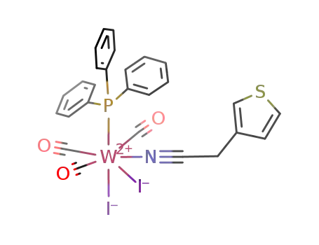 Molecular Structure of 211744-19-3 (WI<sub>2</sub>(CO)3(thiophene-3-acetonitrile)(PPh<sub>3</sub>))