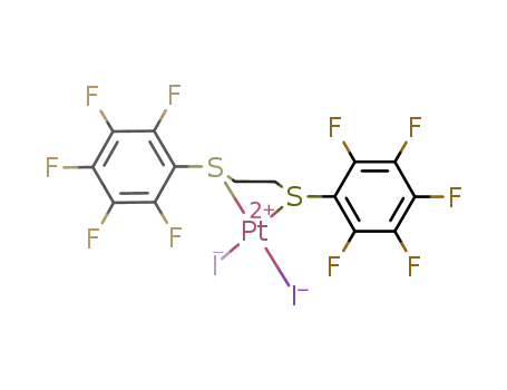 Molecular Structure of 76298-53-8 (PtI<sub>2</sub>(C<sub>6</sub>F<sub>5</sub>SCH<sub>2</sub>CH<sub>2</sub>SC<sub>6</sub>F<sub>5</sub>))