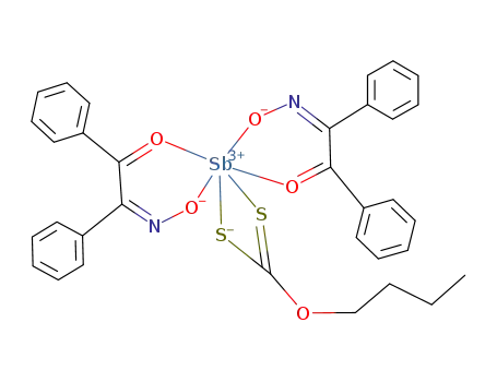 Molecular Structure of 256460-52-3 ((C<sub>6</sub>H<sub>5</sub>C(O)C(NO)C<sub>6</sub>H<sub>5</sub>)2Sb(S<sub>2</sub>COCH<sub>2</sub>CH<sub>2</sub>CH<sub>2</sub>CH<sub>3</sub>))