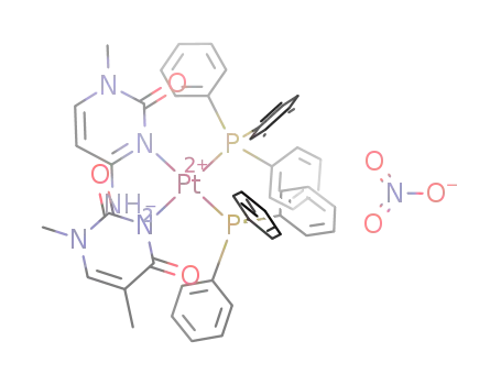 cis-(PPh<sub>3</sub>)2Pt(1-methylthymine)(1-methylcytosine-N<sup>(3)</sup>)NO<sub>3</sub>
