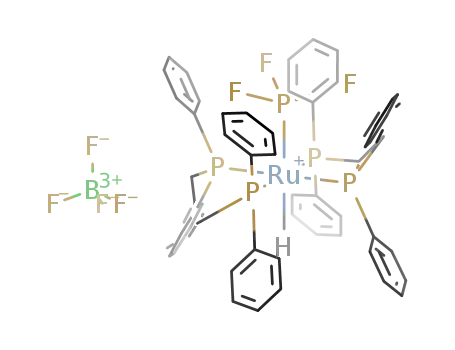 Molecular Structure of 823786-36-3 (trans-[ruthenium(II) hydride (PF<sub>3</sub>) bis[1,2-bis(diphenylphosphanyl)ethane]] tetrafluoroborate)