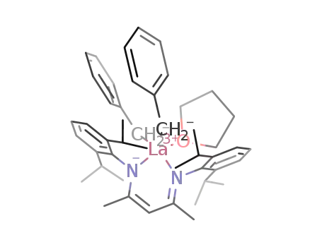 (((CH<sub>3</sub>)2CH)2C<sub>6</sub>H<sub>3</sub>NC(CH<sub>3</sub>)CHC(CH<sub>3</sub>)NC<sub>6</sub>H<sub>3</sub>(CH(CH<sub>3</sub>)2)2)La(CH<sub>2</sub>C<sub>6</sub>H<sub>5</sub>)2(OC<sub>4</sub>H<sub>8</sub>)