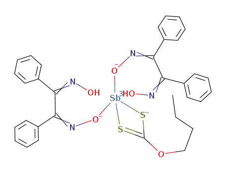 Molecular Structure of 256460-66-9 ((C<sub>6</sub>H<sub>5</sub>C(NOH)C(NO)C<sub>6</sub>H<sub>5</sub>)2Sb(S<sub>2</sub>COCH<sub>2</sub>CH<sub>2</sub>CH<sub>2</sub>CH<sub>3</sub>))