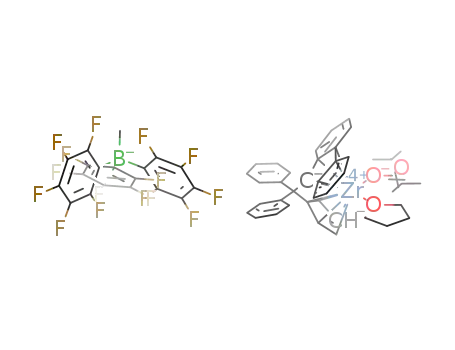 (C<sub>5</sub>H<sub>4</sub>C(C<sub>6</sub>H<sub>5</sub>)2C<sub>13</sub>H<sub>8</sub>)Zr(OC<sub>4</sub>H<sub>8</sub>)(OC(OCH(CH<sub>3</sub>)2)C(CH<sub>3</sub>)2)<sup>(1+)</sup>*CH<sub>3</sub>B(C<sub>6</sub>F<sub>5</sub>)3<sup>(1-)</sup>=(C<sub>31</sub>H<sub>22</sub>)Zr(OC<sub>4</sub>H<sub>8</sub>)(OC(OC<sub>3</sub>H<sub>7</sub>)C(CH<sub>3</sub>)2)(CH<sub>3</sub>B(C<sub>6</sub>F<sub>5</sub>)3)