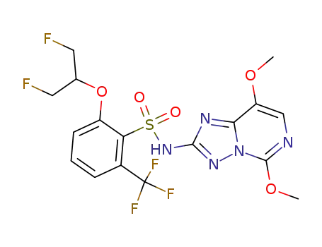 Molecular Structure of 219714-93-9 (2-[2-fluoro-1-(fluoromethyl)ethoxy]-6-trifluoromethyl-N-(5,8-dimethoxy-1,2,4-triazolo[1,5-c]pyrimidin-2-yl)benzenesulfonamide)