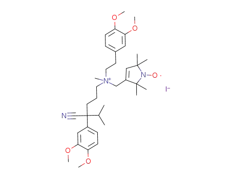 Molecular Structure of 1228254-08-7 ([4-cyano-4-(3,4-dimethoxyphenyl)-5-methylhexyl]-[2-(3,4-dimethoxyphenyl)ethyl]-(1-oxyl-2,2,5,5-tetramethyl-2,5-dihydro-1H-pyrrol-3-ylmethyl)methylammonium iodide salt radical)
