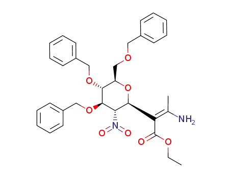 Molecular Structure of 1256092-82-6 ((Z)-ethyl 2-(3,4,6-tri-O-benzyl-2-deoxy-2-nitro-β-D-glucopyranosyl)-3-aminobut-2-enoate)