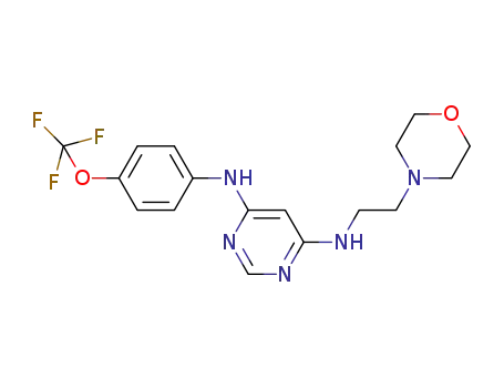 Molecular Structure of 778270-40-9 (4,6-Pyrimidinediamine,
N-[2-(4-morpholinyl)ethyl]-N'-[4-(trifluoromethoxy)phenyl]-)