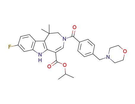 Molecular Structure of 1207988-04-2 (isopropyl 8-fluoro-1,1-dimethyl-3-[4-(morpholin-4-ylmethyl)benzoyl]-1,2,3,6-tetrahydroazepino[4,5-b]indole-5-carboxylate)