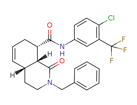 Molecular Structure of 1219700-72-7 (8-Isoquinolinecarboxamide, N-[4-chloro-3-(trifluoromethyl)phenyl]-1,2,3,4,4a,7,8,8a-octahydro-1-oxo-2-(phenylmethyl)-, (4aR,8S,8aR)-)