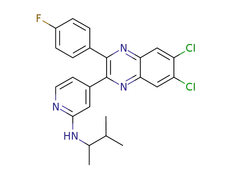 Molecular Structure of 1207531-81-4 (4-(6,7-dichloro-3-(4-fluorophenyl)quinoxalin-2-yl)-N-(3-methylbutan-2-yl)pyridin-2-amine)