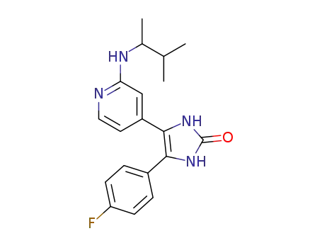 Molecular Structure of 1229571-92-9 (4-(4-fluorophenyl)-5-(2-((3-methylbutan-2-yl)amino)pyridine-4-yl)-1,3-dihydro-2H-imidazol-2-one)